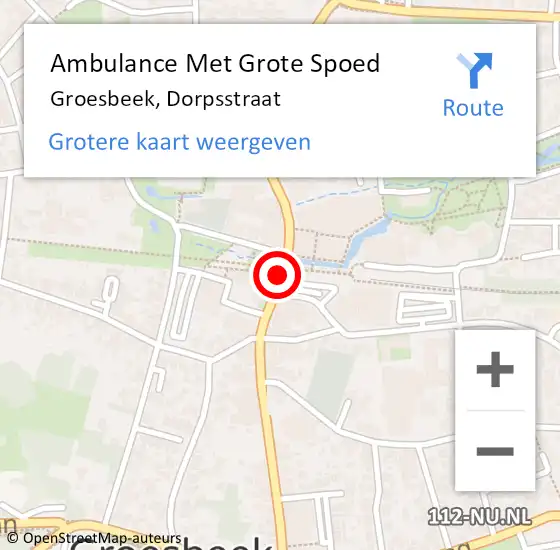 Locatie op kaart van de 112 melding: Ambulance Met Grote Spoed Naar Groesbeek, Dorpsstraat op 3 maart 2019 15:22