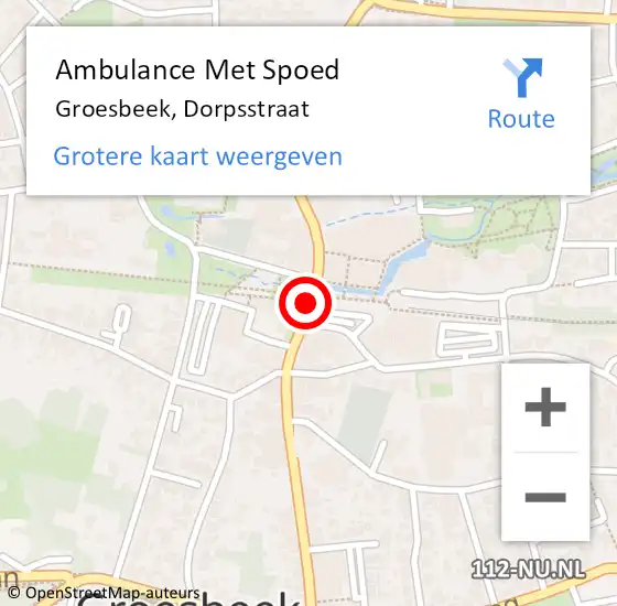 Locatie op kaart van de 112 melding: Ambulance Met Spoed Naar Groesbeek, Dorpsstraat op 3 maart 2019 15:48