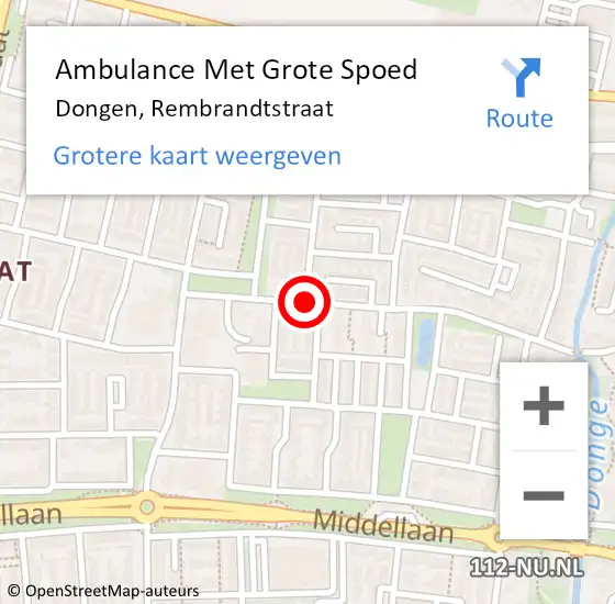 Locatie op kaart van de 112 melding: Ambulance Met Grote Spoed Naar Dongen, Rembrandtstraat op 3 maart 2019 17:35