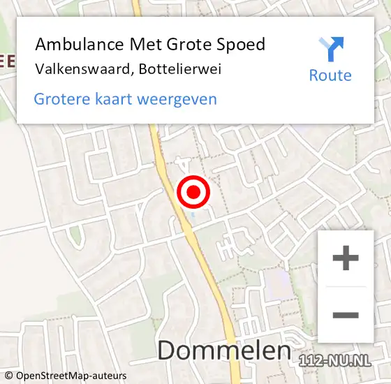Locatie op kaart van de 112 melding: Ambulance Met Grote Spoed Naar Valkenswaard, Bottelierwei op 3 maart 2019 19:46