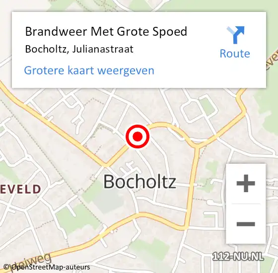 Locatie op kaart van de 112 melding: Brandweer Met Grote Spoed Naar Bocholtz, Julianastraat op 3 maart 2019 23:18