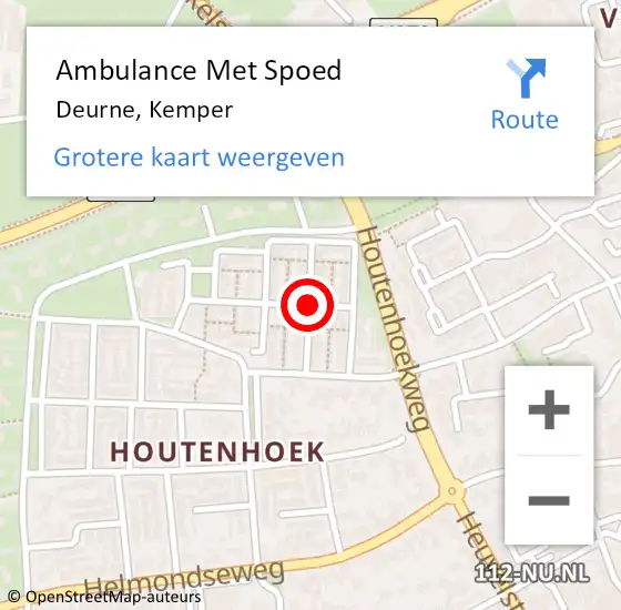 Locatie op kaart van de 112 melding: Ambulance Met Spoed Naar Deurne, Kemper op 4 maart 2019 00:50