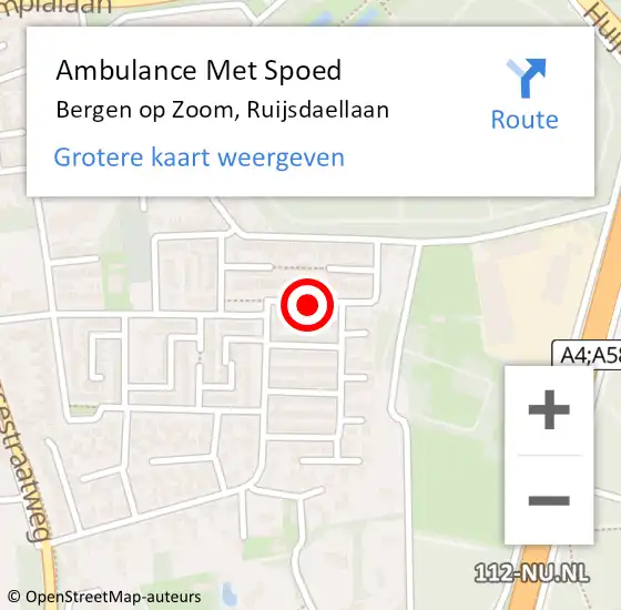 Locatie op kaart van de 112 melding: Ambulance Met Spoed Naar Bergen op Zoom, Ruijsdaellaan op 4 maart 2019 02:24
