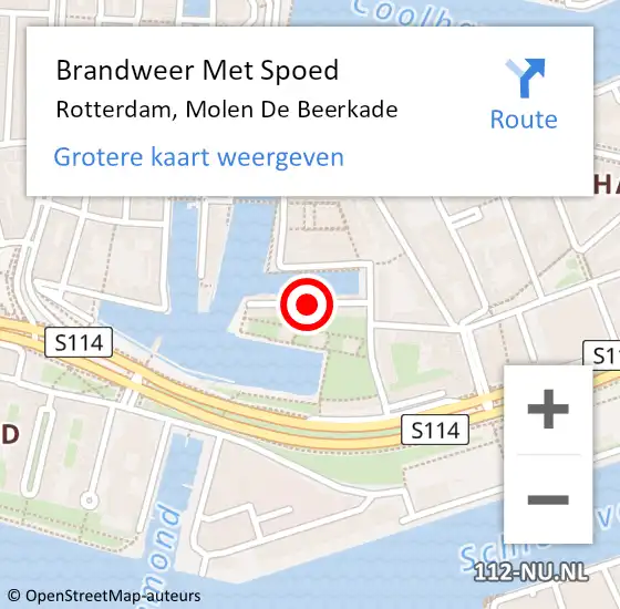 Locatie op kaart van de 112 melding: Brandweer Met Spoed Naar Rotterdam, Molen De Beerkade op 4 maart 2019 09:08