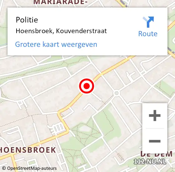 Locatie op kaart van de 112 melding: Politie Hoensbroek, Kouvenderstraat op 4 maart 2019 09:25