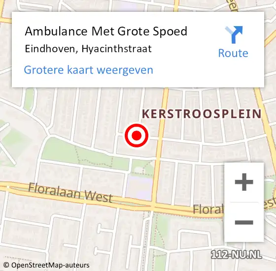 Locatie op kaart van de 112 melding: Ambulance Met Grote Spoed Naar Eindhoven, Hyacinthstraat op 4 maart 2019 14:15