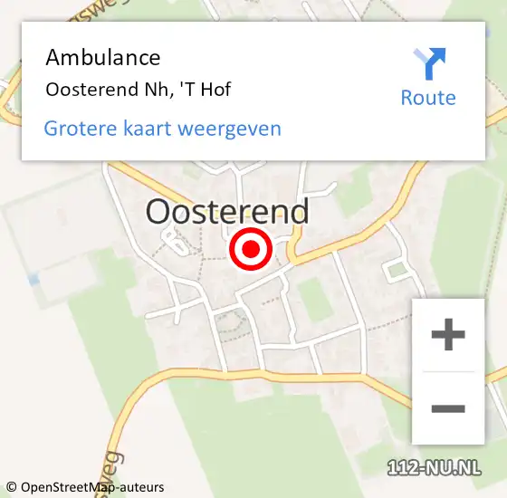Locatie op kaart van de 112 melding: Ambulance Oosterend Nh, 'T Hof op 4 maart 2019 14:54