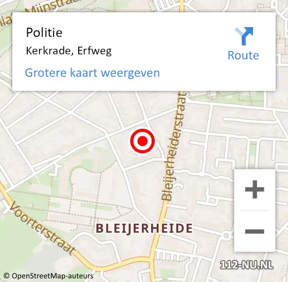 Locatie op kaart van de 112 melding: Politie Kerkrade, Erfweg op 4 maart 2019 15:38