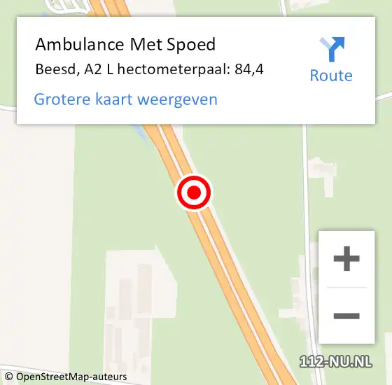Locatie op kaart van de 112 melding: Ambulance Met Spoed Naar Beesd, A2 L hectometerpaal: 84,4 op 4 maart 2019 18:25