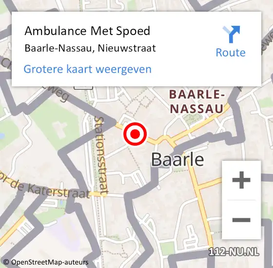 Locatie op kaart van de 112 melding: Ambulance Met Spoed Naar Baarle-Nassau, Nieuwstraat op 4 maart 2019 19:06