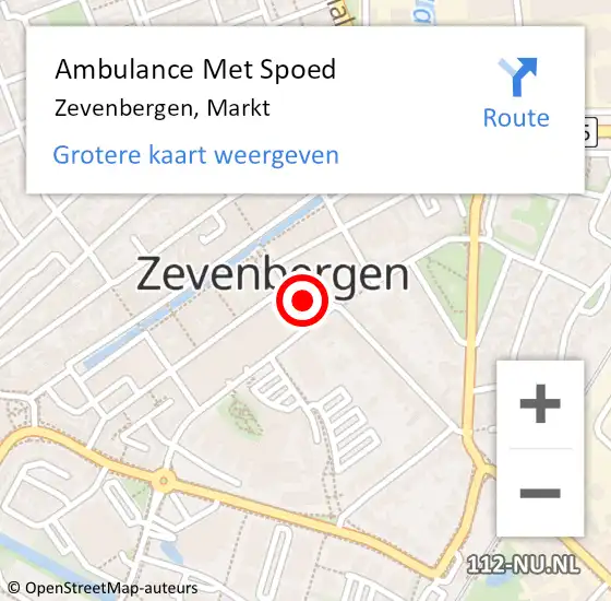 Locatie op kaart van de 112 melding: Ambulance Met Spoed Naar Zevenbergen, Markt op 4 maart 2019 22:07