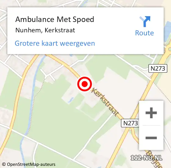 Locatie op kaart van de 112 melding: Ambulance Met Spoed Naar Nunhem, Kerkstraat op 4 maart 2019 22:12