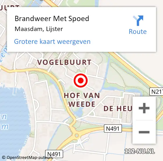 Locatie op kaart van de 112 melding: Brandweer Met Spoed Naar Maasdam, Lijster op 4 maart 2019 23:26