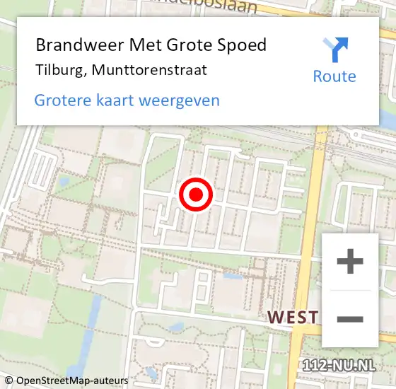 Locatie op kaart van de 112 melding: Brandweer Met Grote Spoed Naar Tilburg, Munttorenstraat op 5 maart 2019 00:08