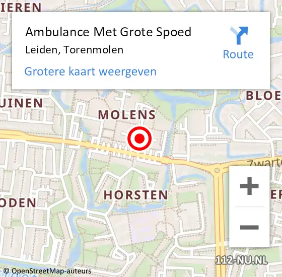 Locatie op kaart van de 112 melding: Ambulance Met Grote Spoed Naar Leiden, Torenmolen op 5 maart 2019 05:24