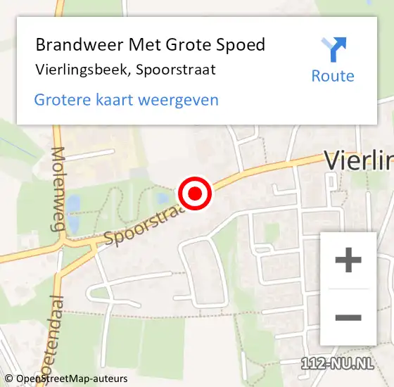 Locatie op kaart van de 112 melding: Brandweer Met Grote Spoed Naar Vierlingsbeek, Spoorstraat op 5 maart 2019 05:42