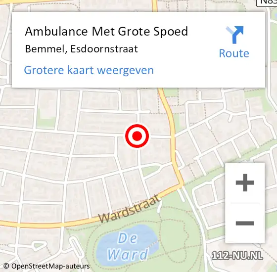 Locatie op kaart van de 112 melding: Ambulance Met Grote Spoed Naar Bemmel, Esdoornstraat op 5 maart 2019 06:50