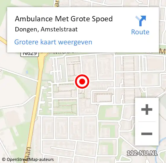 Locatie op kaart van de 112 melding: Ambulance Met Grote Spoed Naar Dongen, Amstelstraat op 5 maart 2019 08:40