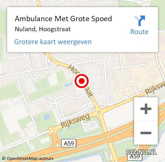 Locatie op kaart van de 112 melding: Ambulance Met Grote Spoed Naar Nuland, Hoogstraat op 5 maart 2019 08:43