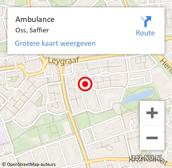 Locatie op kaart van de 112 melding: Ambulance Oss, Saffier op 5 maart 2019 09:05