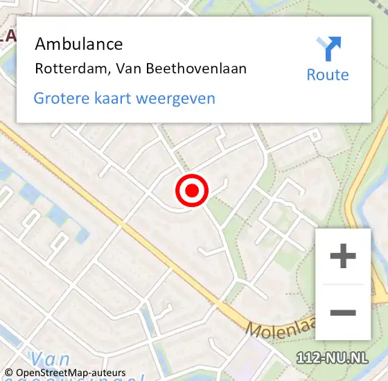 Locatie op kaart van de 112 melding: Ambulance Rotterdam, Van Beethovenlaan op 5 maart 2019 11:13