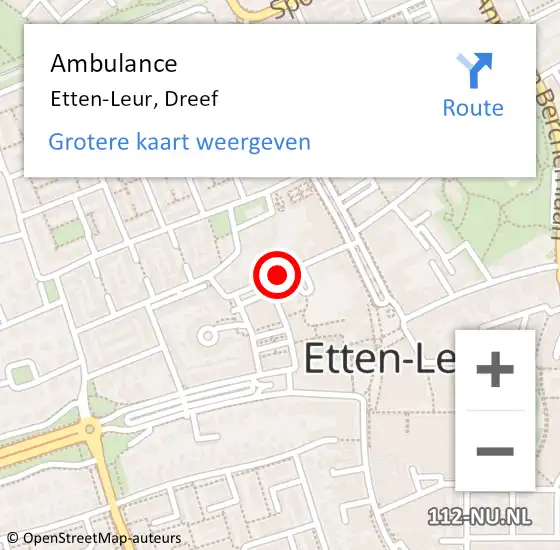 Locatie op kaart van de 112 melding: Ambulance Etten-Leur, Dreef op 5 maart 2019 12:12