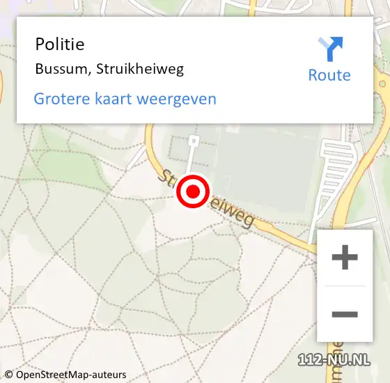 Locatie op kaart van de 112 melding: Politie Bussum, Struikheiweg op 5 maart 2019 14:48