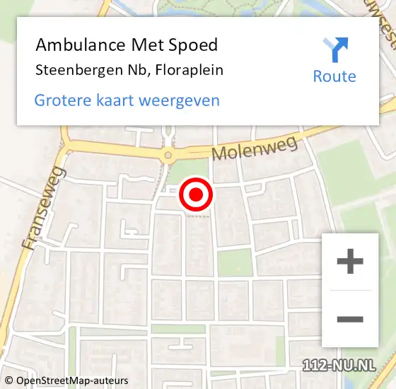 Locatie op kaart van de 112 melding: Ambulance Met Spoed Naar Steenbergen Nb, Floraplein op 5 maart 2019 14:49