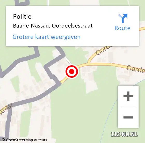 Locatie op kaart van de 112 melding: Politie Baarle-Nassau, Oordeelsestraat op 25 maart 2014 13:07