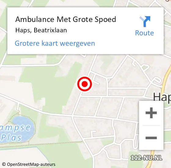 Locatie op kaart van de 112 melding: Ambulance Met Grote Spoed Naar Haps, Beatrixlaan op 5 maart 2019 16:36