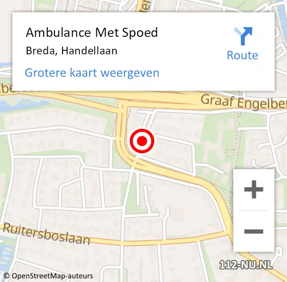 Locatie op kaart van de 112 melding: Ambulance Met Spoed Naar Breda, Handellaan op 5 maart 2019 17:20