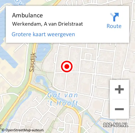 Locatie op kaart van de 112 melding: Ambulance Werkendam, A van Drielstraat op 5 maart 2019 17:57