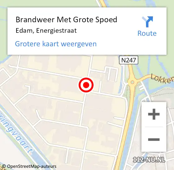 Locatie op kaart van de 112 melding: Brandweer Met Grote Spoed Naar Edam, Energiestraat op 5 maart 2019 20:36