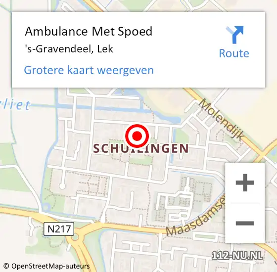 Locatie op kaart van de 112 melding: Ambulance Met Spoed Naar 's-Gravendeel, Lek op 5 maart 2019 21:09