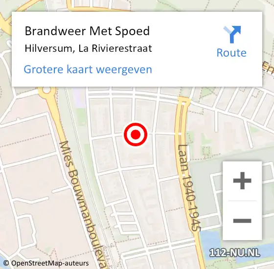 Locatie op kaart van de 112 melding: Brandweer Met Spoed Naar Hilversum, La Rivierestraat op 5 maart 2019 22:51