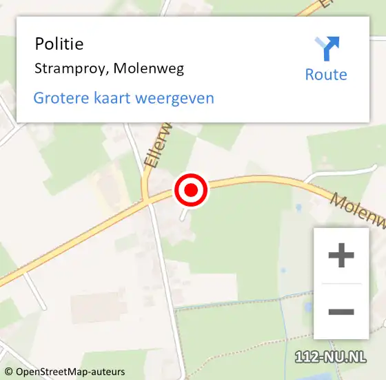 Locatie op kaart van de 112 melding: Politie Stramproy, Molenweg op 6 maart 2019 00:20