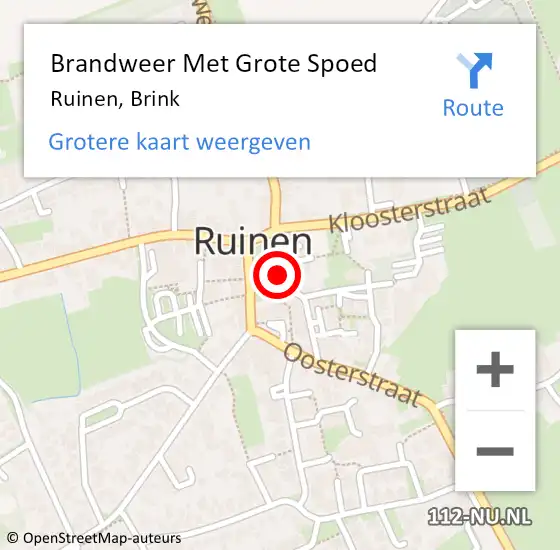 Locatie op kaart van de 112 melding: Brandweer Met Grote Spoed Naar Ruinen, Brink op 6 maart 2019 02:48