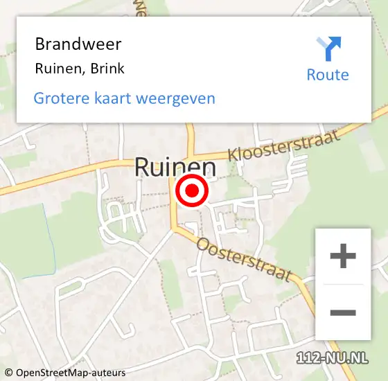 Locatie op kaart van de 112 melding: Brandweer Ruinen, Brink op 6 maart 2019 02:51