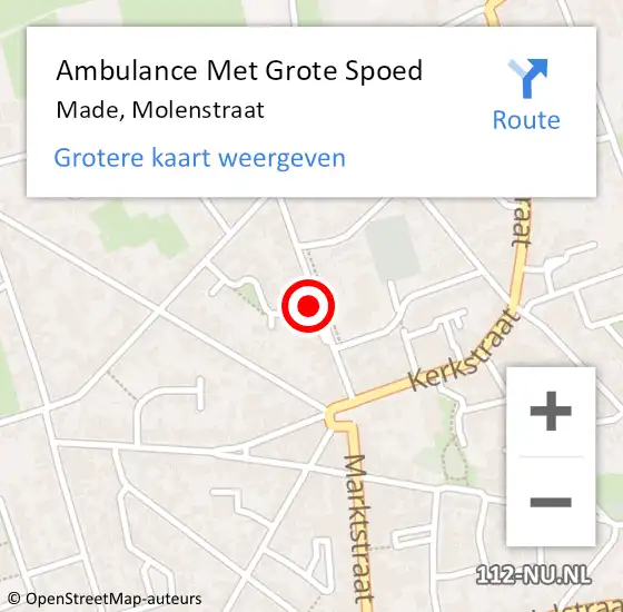 Locatie op kaart van de 112 melding: Ambulance Met Grote Spoed Naar Made, Molenstraat op 6 maart 2019 03:58