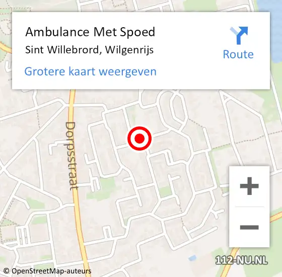Locatie op kaart van de 112 melding: Ambulance Met Spoed Naar Sint Willebrord, Wilgenrijs op 6 maart 2019 05:32