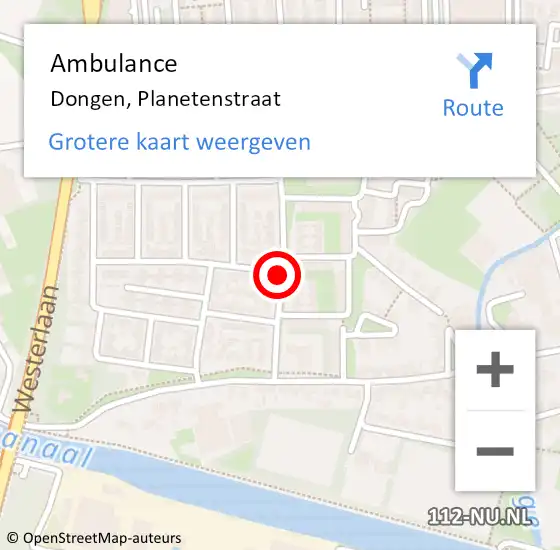 Locatie op kaart van de 112 melding: Ambulance Dongen, Planetenstraat op 6 maart 2019 08:56