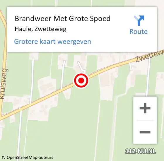 Locatie op kaart van de 112 melding: Brandweer Met Grote Spoed Naar Haule, Zwetteweg op 26 september 2013 14:53