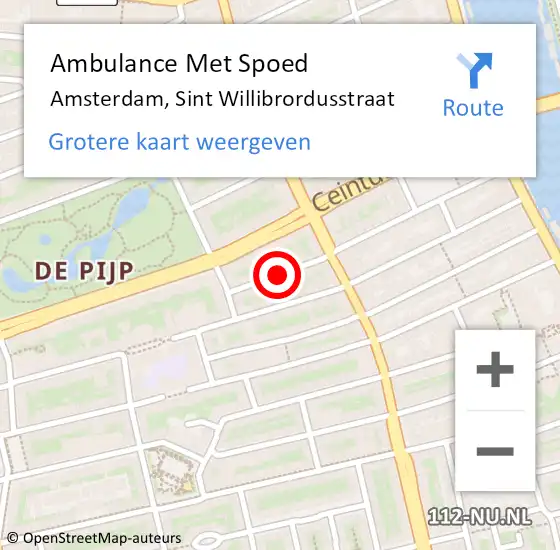 Locatie op kaart van de 112 melding: Ambulance Met Spoed Naar Amsterdam, Sint Willibrordusstraat op 6 maart 2019 11:46