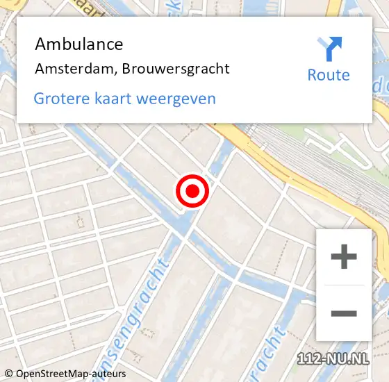 Locatie op kaart van de 112 melding: Ambulance Amsterdam, Brouwersgracht op 6 maart 2019 13:45