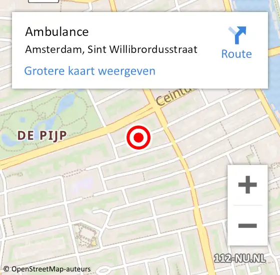 Locatie op kaart van de 112 melding: Ambulance Amsterdam, Sint Willibrordusstraat op 6 maart 2019 17:30