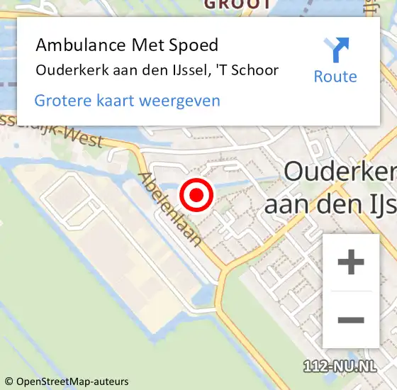 Locatie op kaart van de 112 melding: Ambulance Met Spoed Naar Ouderkerk aan den IJssel, 'T Schoor op 26 september 2013 14:59