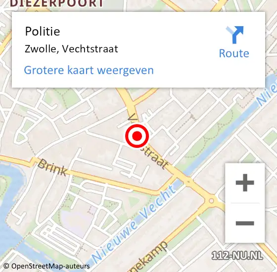 Locatie op kaart van de 112 melding: Politie Zwolle, Vechtstraat op 6 maart 2019 20:39