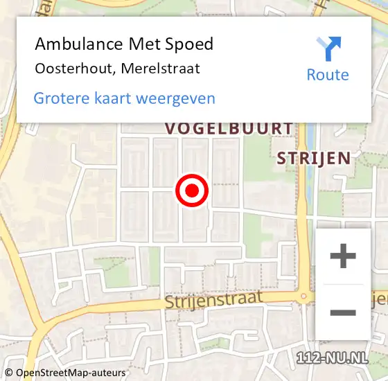 Locatie op kaart van de 112 melding: Ambulance Met Spoed Naar Oosterhout, Merelstraat op 6 maart 2019 23:25