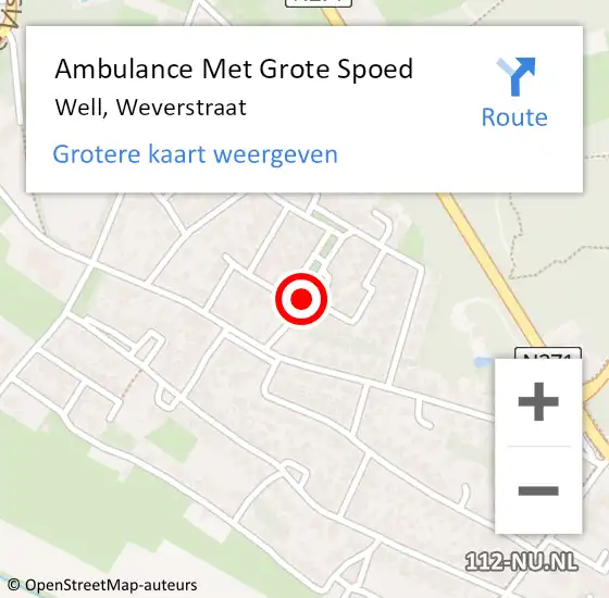 Locatie op kaart van de 112 melding: Ambulance Met Grote Spoed Naar Well, Weverstraat op 7 maart 2019 04:22