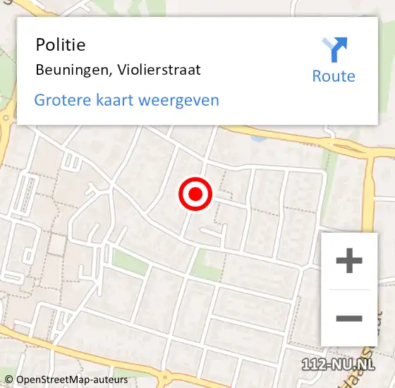 Locatie op kaart van de 112 melding: Politie Beuningen, Violierstraat op 7 maart 2019 10:04